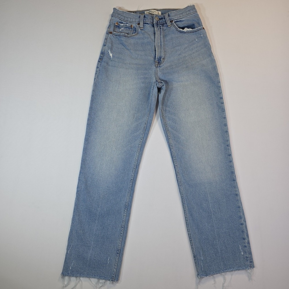 Abercrombie & Fitch Curve Love Ultra High Rise Ankle Straight Raw Hem Jeans 26